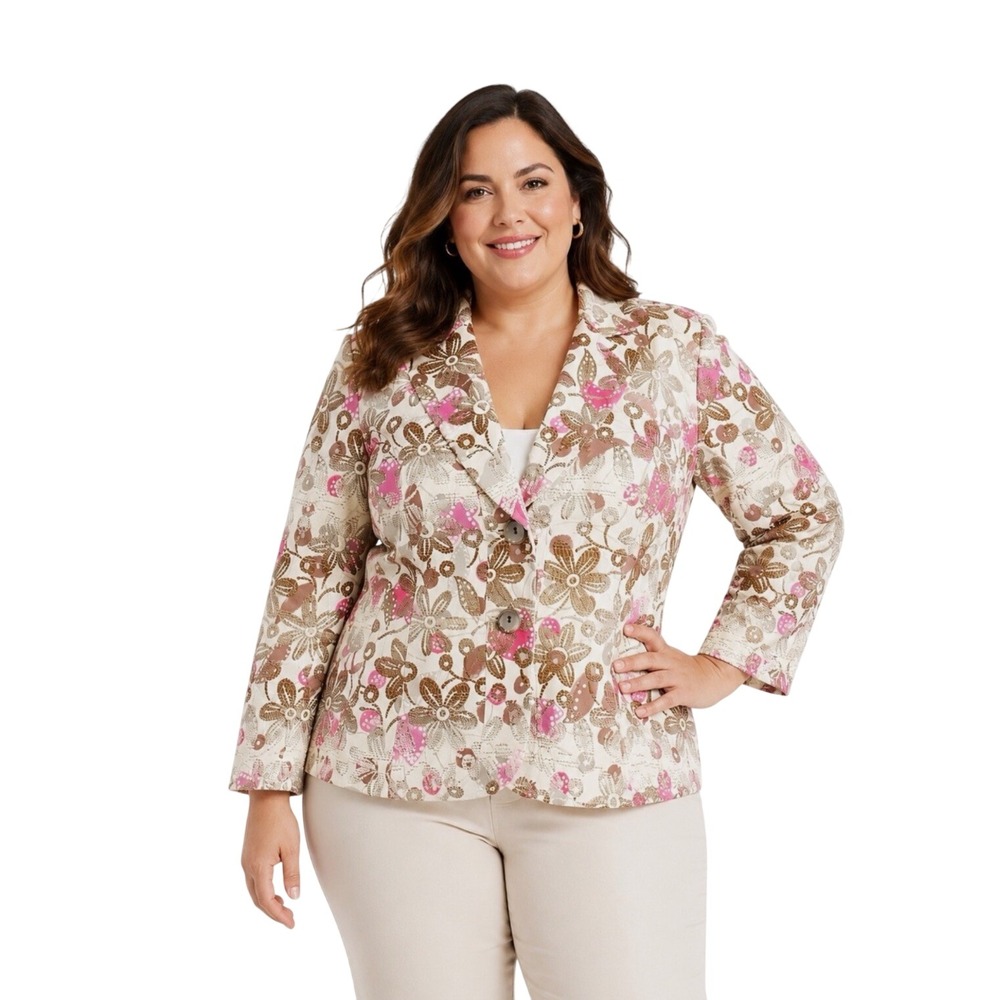 Lafayette 148 New York Floral Brocade Blazer Brown Pink Metallic Gold Size 10